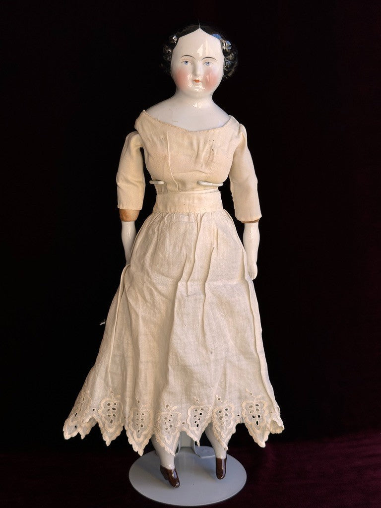 Antique German 16.5” Flat Top Highbrow China Shoulder Head Doll