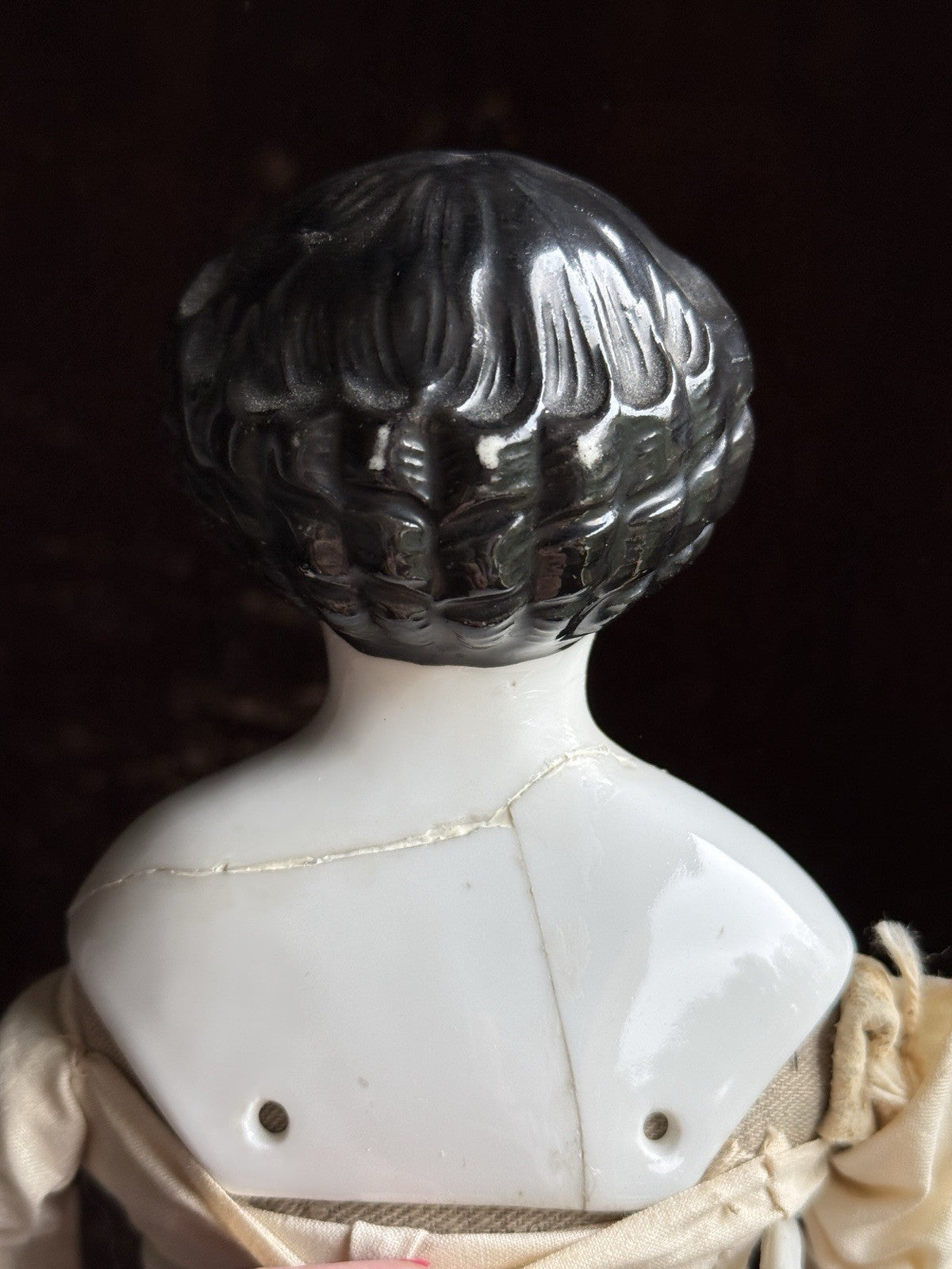 Antique German 15.5” Flat Top Highbrow China Shoulder Head Doll