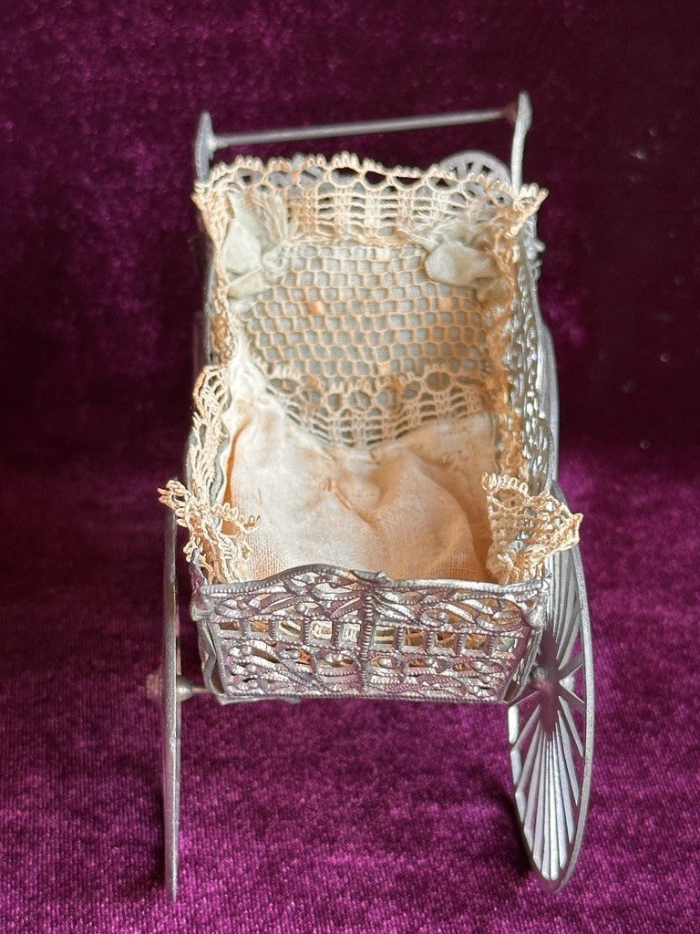 Antique German Miniature All Bisque Limbach 9307 Googly Eye Doll in Carriage