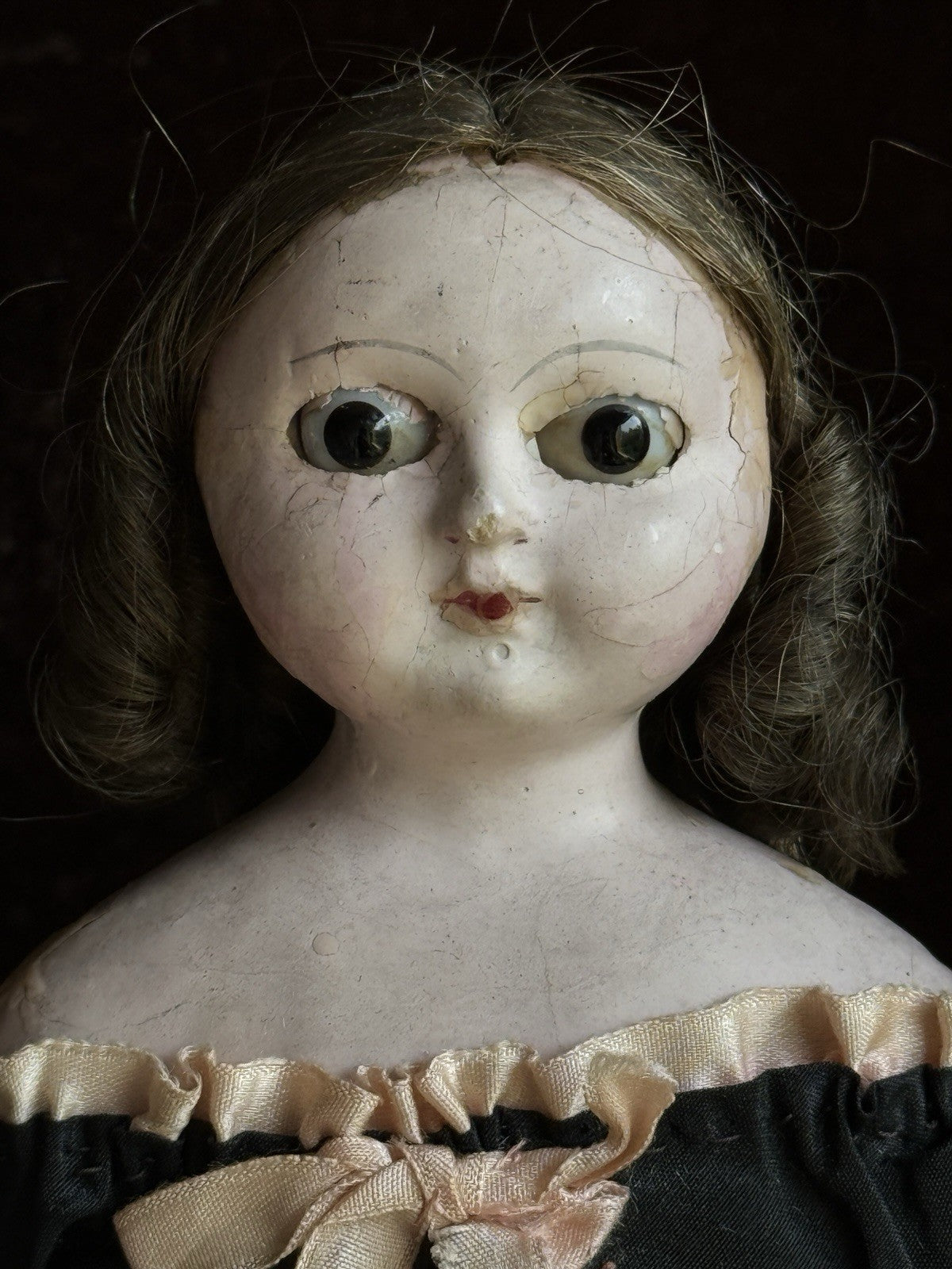 Antique German 14” Wax Over Papier Mache Doll