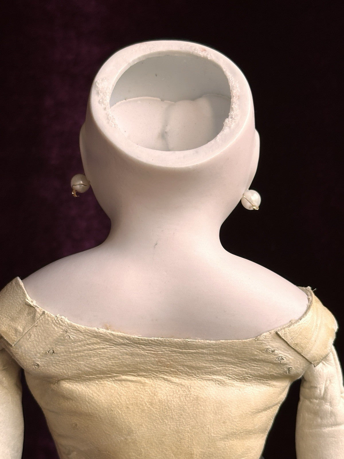 Vintage Porcelain 16” Reproduction Of Antique French Fashion Doll Leather Body