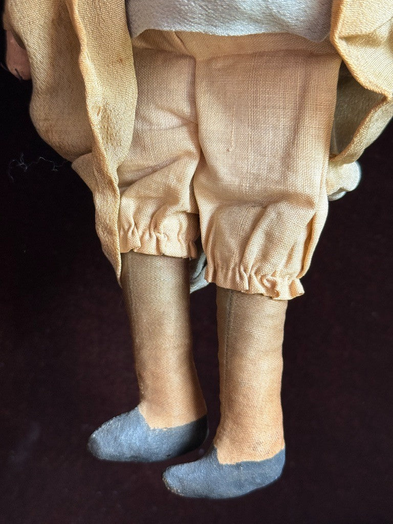 Lot of 2 Antique European Cabinet Size Handmade Folk Cloth Oil Painted Dolls