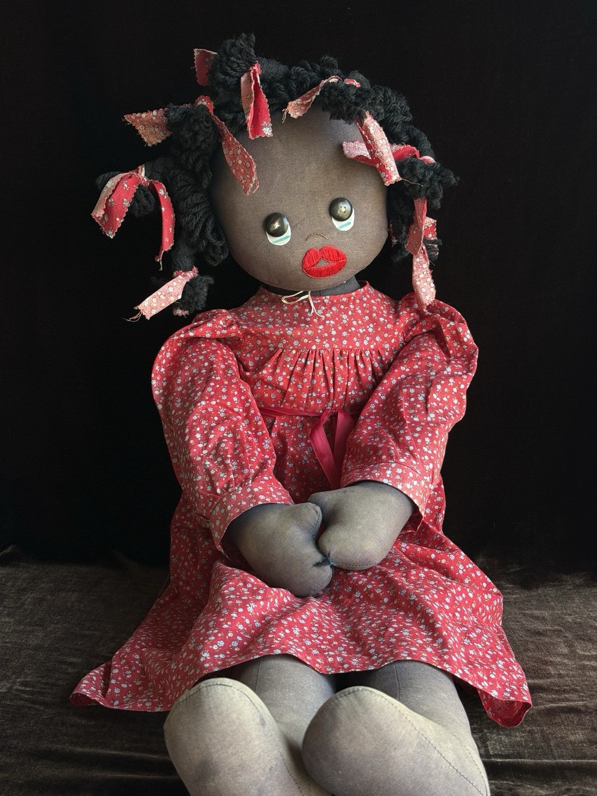 Huge Vintage 39” Artist Cloth African American Dark Complexion Girl Rag Doll