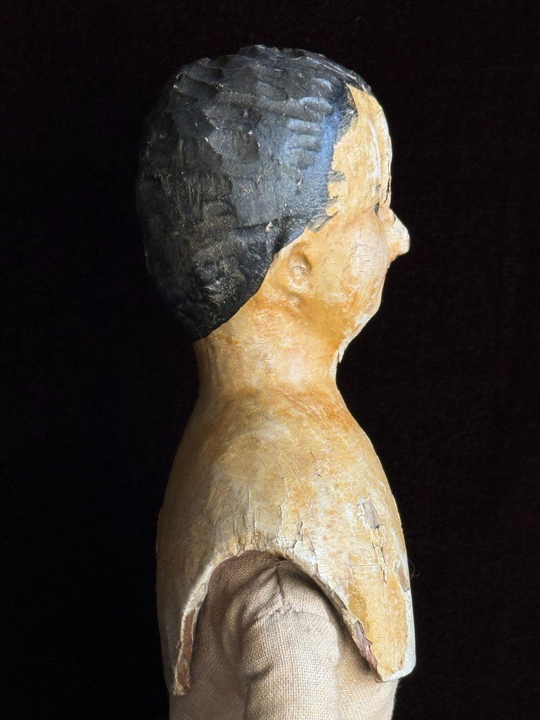 Early Antique English / German (?) Primitive 15" Carved Wooden Doll
