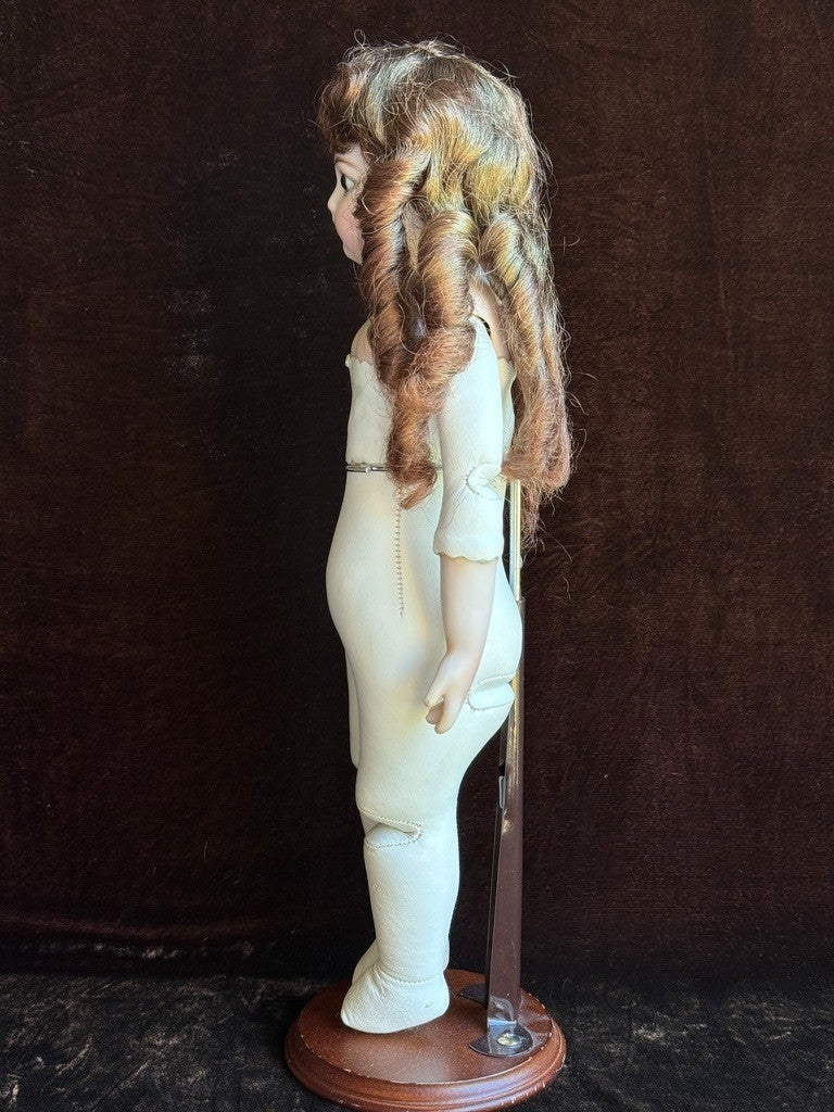 Vintage 15” Repro of Antique French Bru Jne Porcelain Leather Doll by Calli Lou