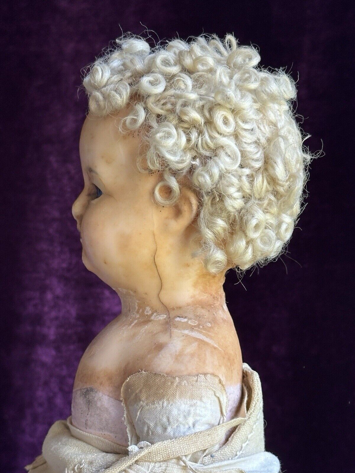 Antique 19” Motschmann Type Taufling Body Wax Over Papier Mache Bebe Doll