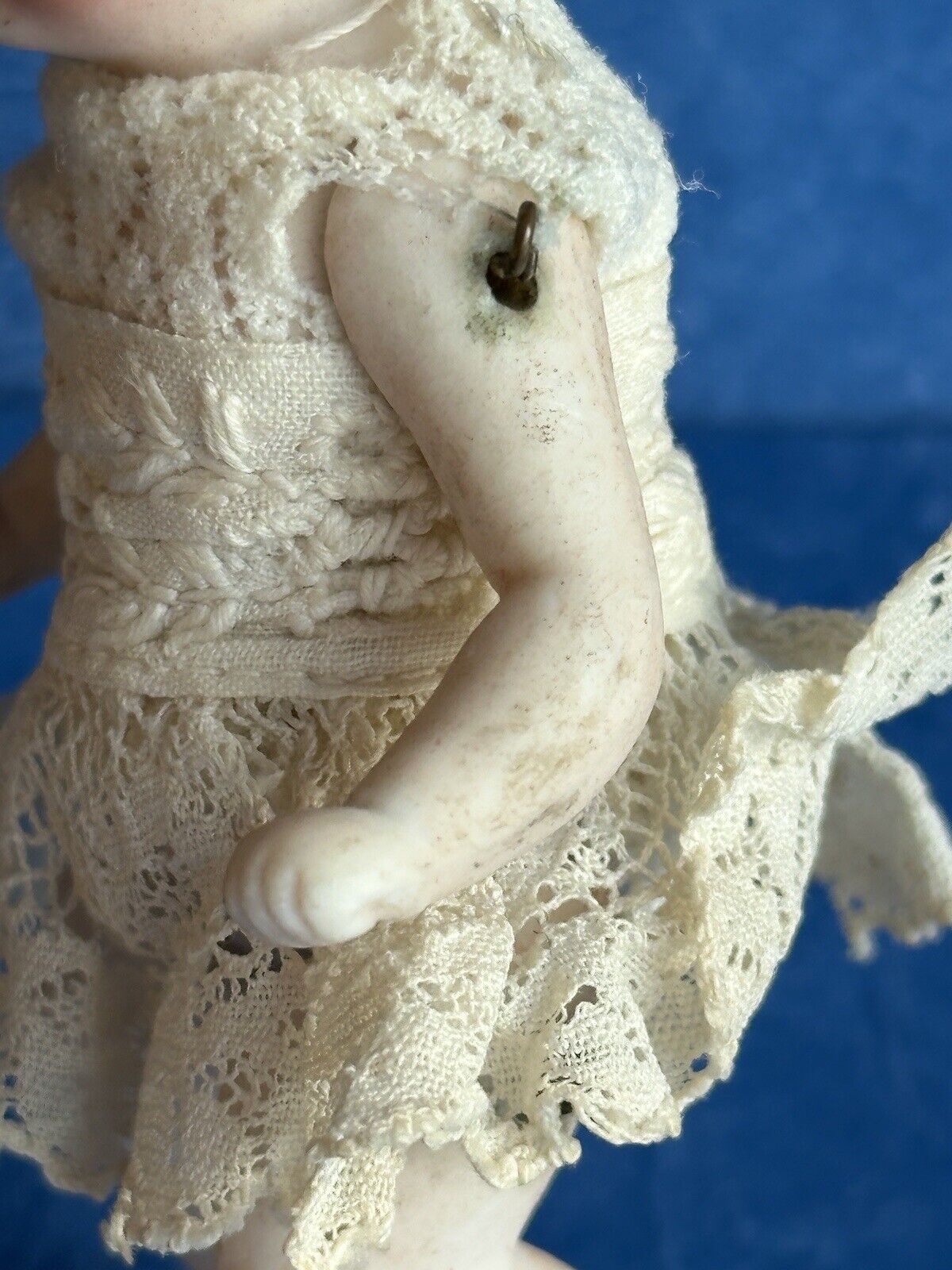 Antique German 3.75” Miniature All Bisque Parian Molded Hair Baby Doll