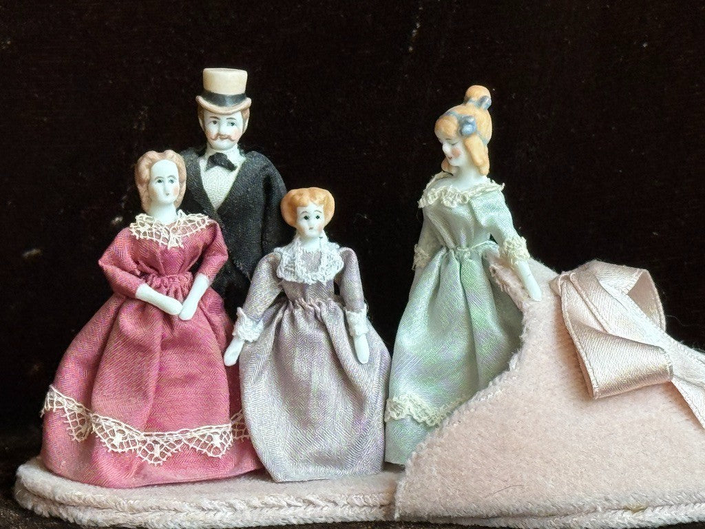 Miniature Porcelain China Doll Display Set in Velvet Shoe by Rosemarie Snyder