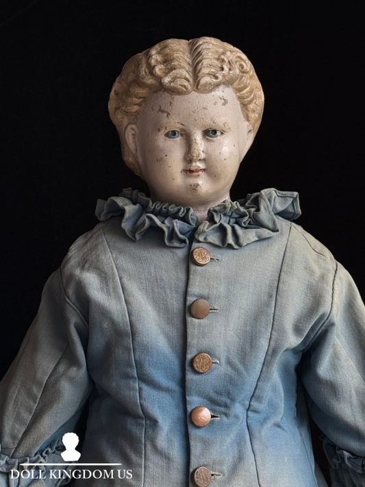 Rare Large Antique American 30” Greiner Papier Mache Head No. 11 Doll with Label