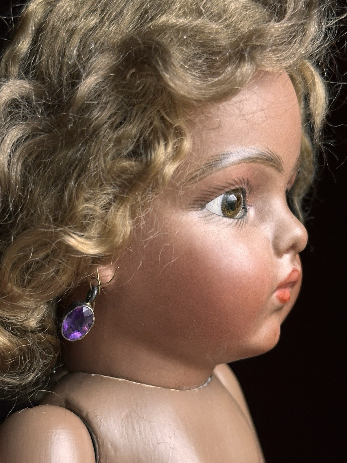 Vintage 11.5” Porcelain Reproduction of French Bru Jne Dark Complexion Doll