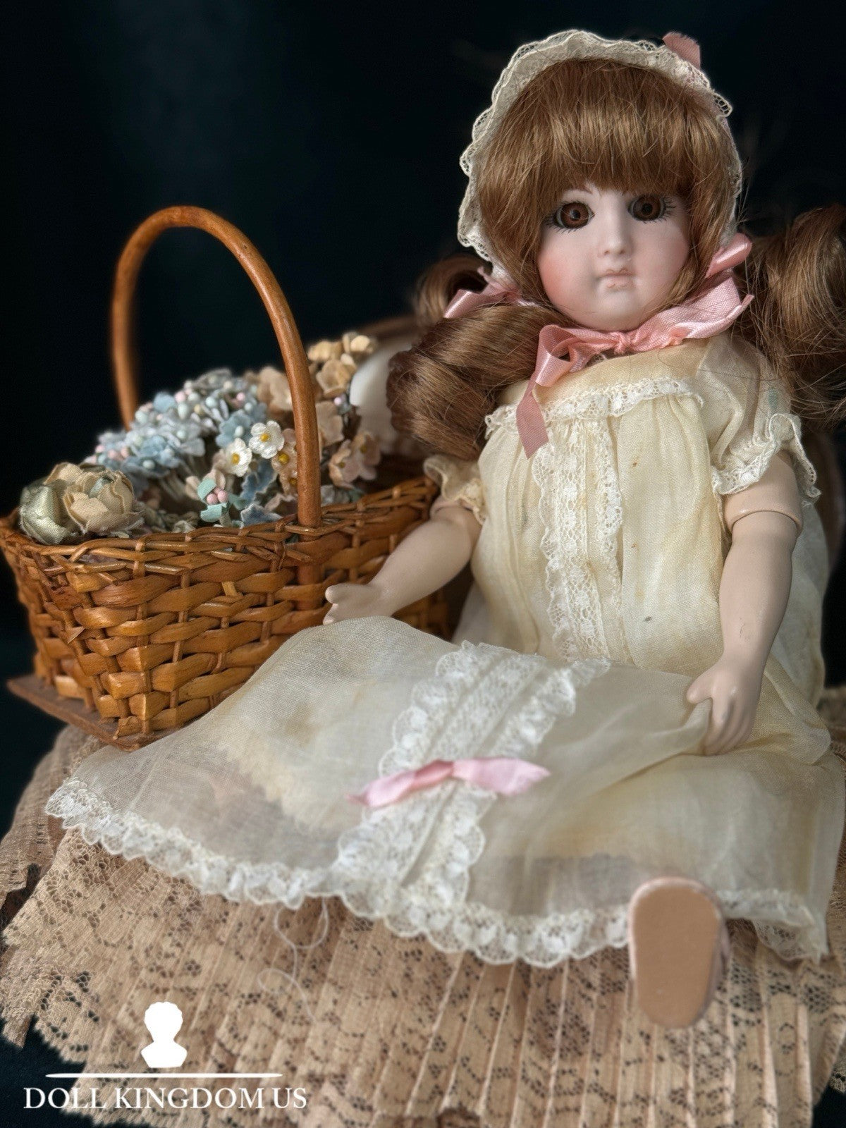 Porcelain/Composition Reproduction of Antique French Jumeau Bleuette 11” Doll