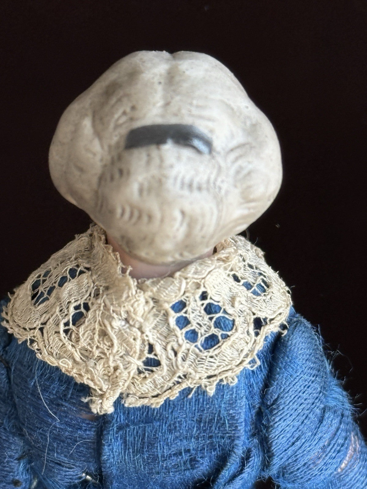 Antique German 5” Bisque Cloth Miniature Dollhouse Parian Character Doll