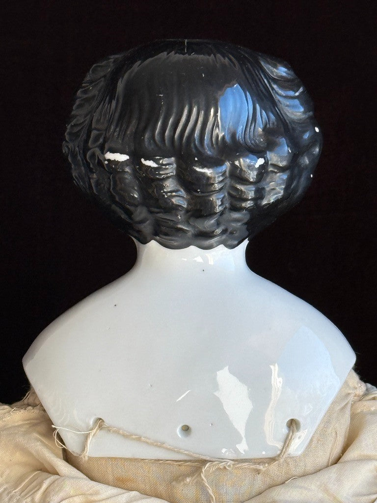 Antique German 20.5” Flat Top Highbrow China Shoulder Head Doll