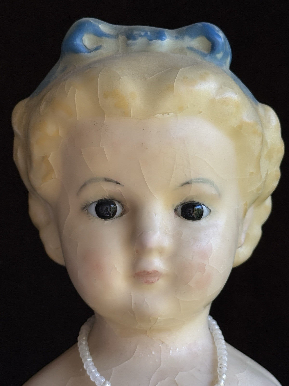 Large Antique German 30” Wax Over Papier Mache Alice Molded Bow Doll