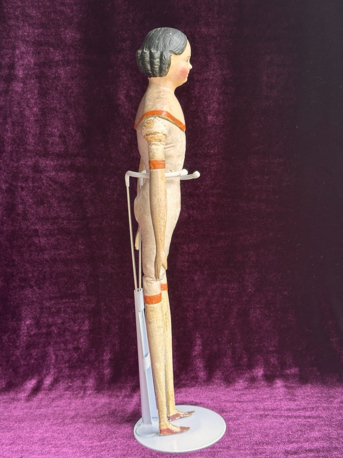 Large Antique German 15.5” Papier Mache Milliner’s Model Covered Wagon Doll