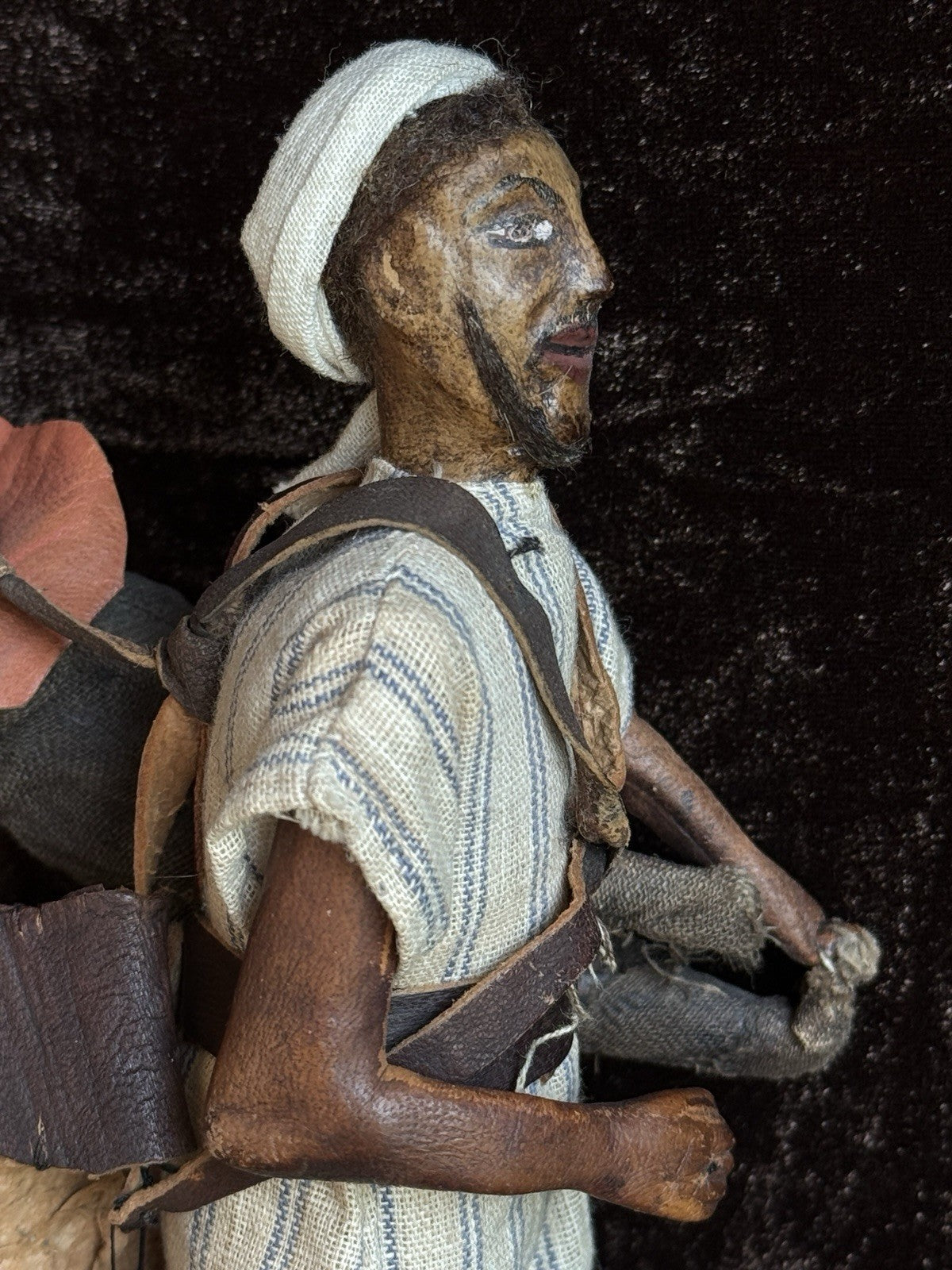 Vintage 8.75” Kimport Water Carrier Leather Male Traditional Folk Doll