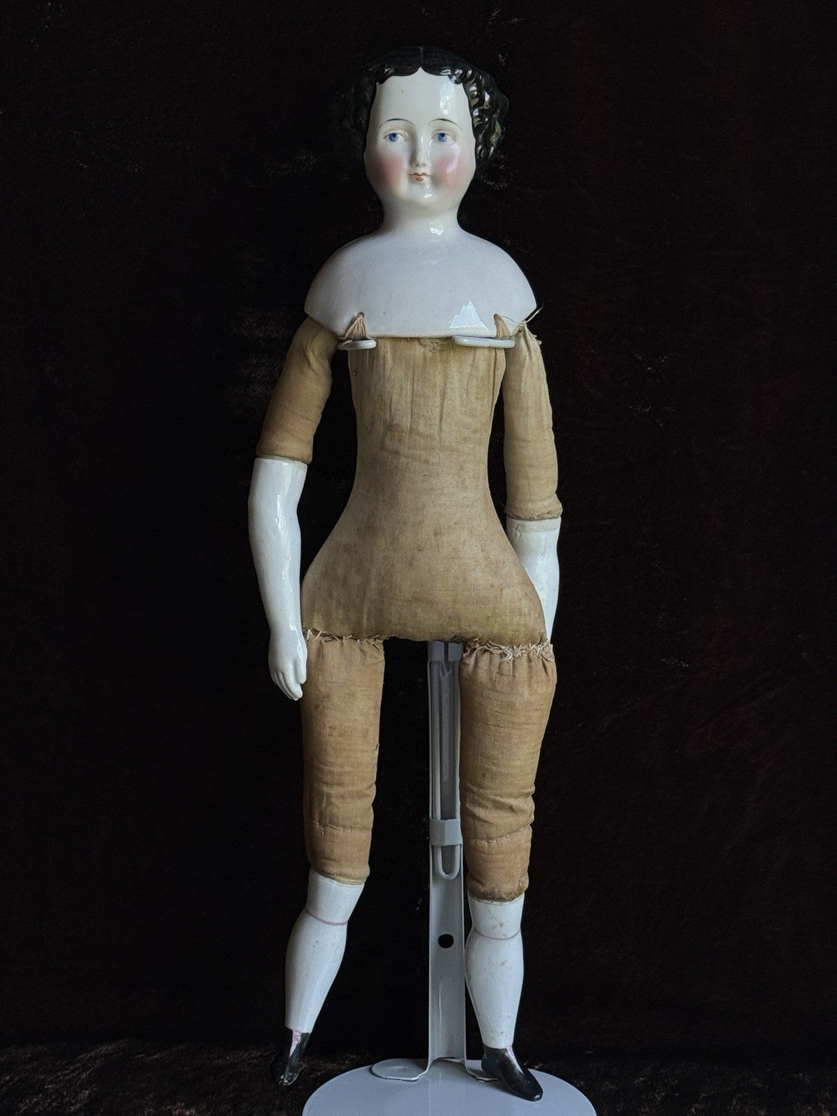 Antique German 16” Flat Top Highbrow China Shoulder Head Doll