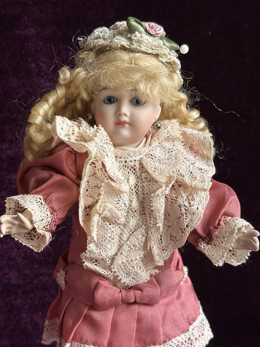 Porcelain Compo Petite 8” Reproduction of Antique French Andre Thuillier Doll