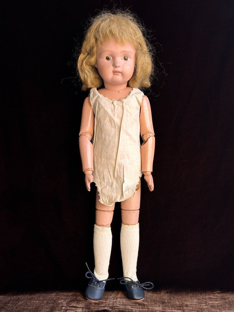 Large Antique American 22.5” Schoenhut Wooden Jointed Miss Dolly Doll