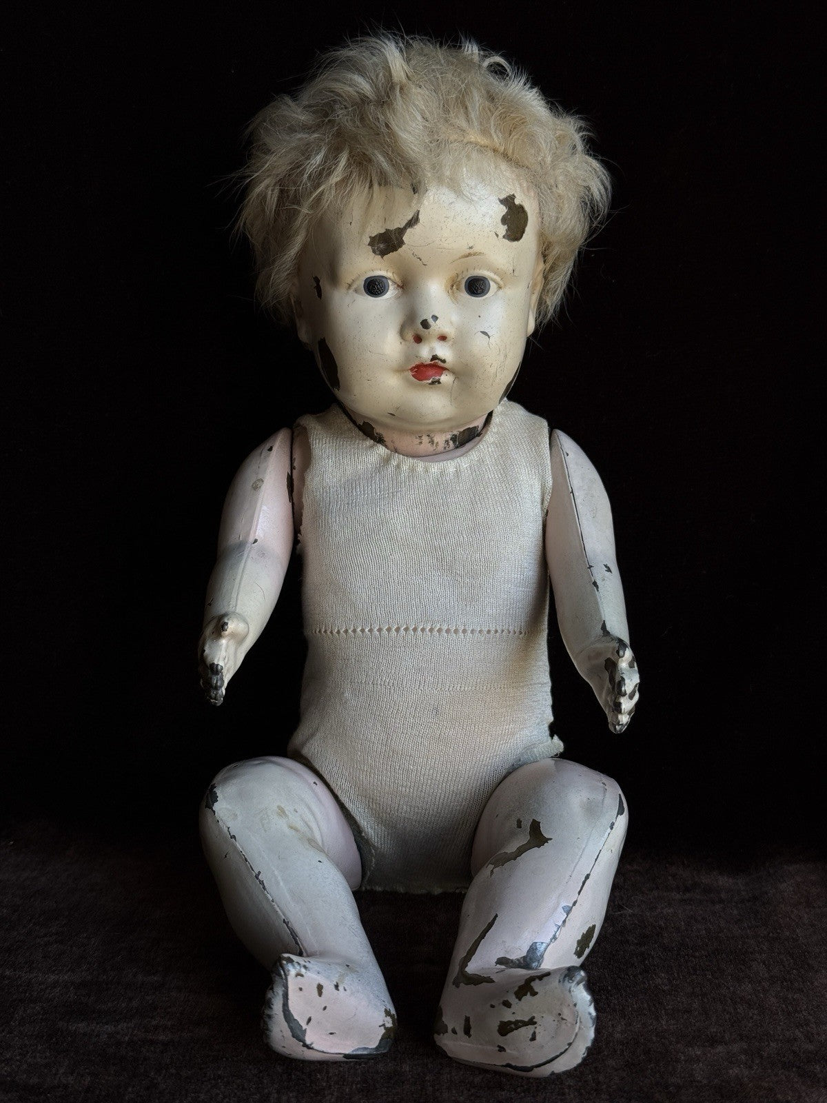 Antique American 12.5” Metal Tin Baby Doll