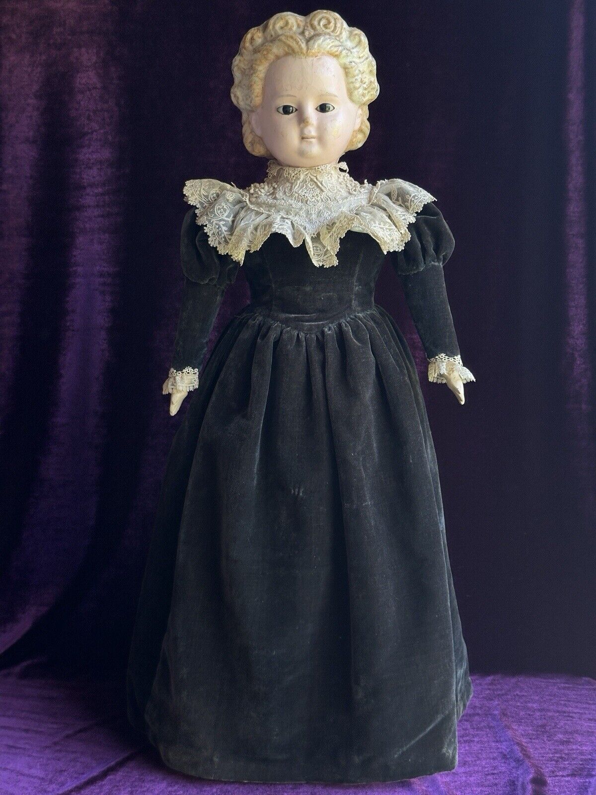 Large Antique German 29” Wax Over Papier Mache Pumpkin Head Doll
