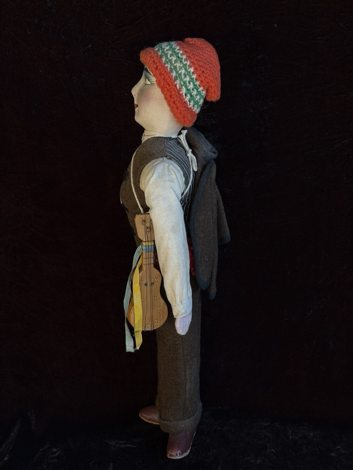 Vintage Art Deco 14” French Boudoir Style Cloth Face Mask Smoker Character Doll