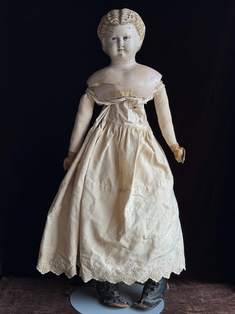 Rare Large Antique American 30” Greiner Papier Mache Head No. 11 Doll with Label