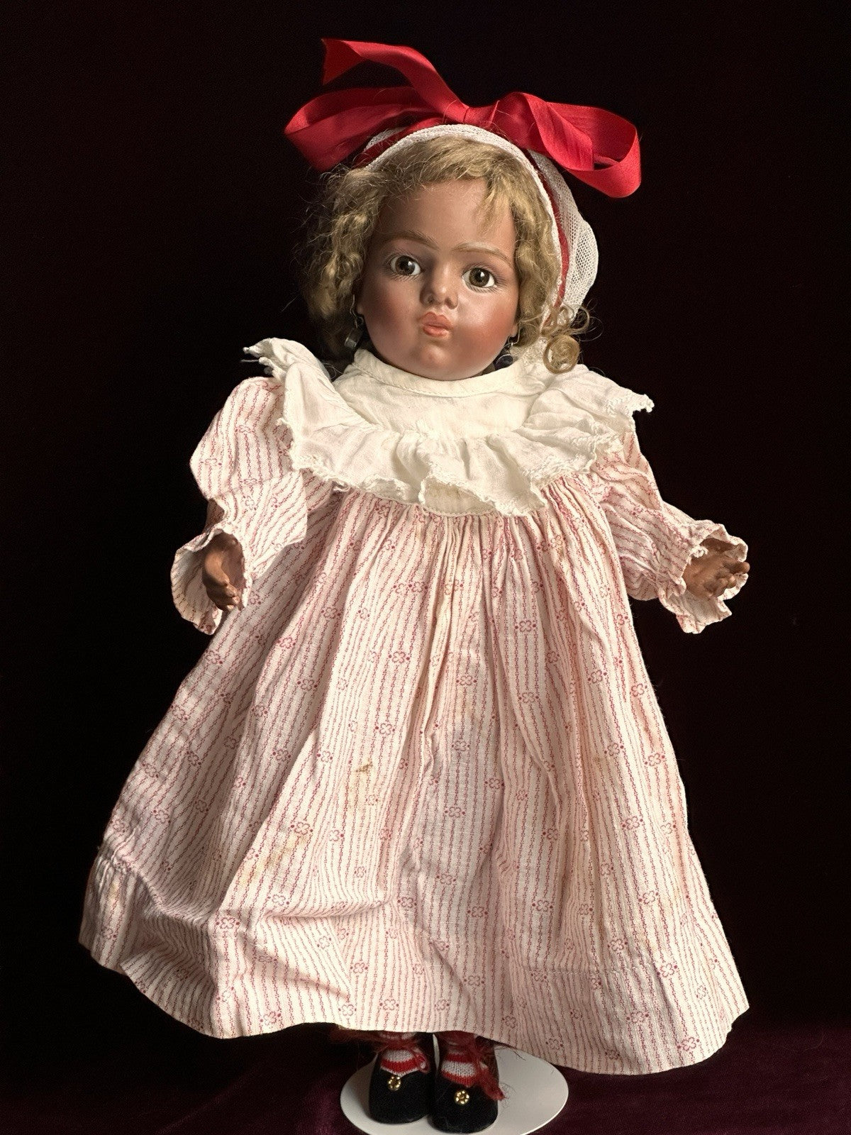 Vintage 11.5” Porcelain Reproduction of French Bru Jne Dark Complexion Doll