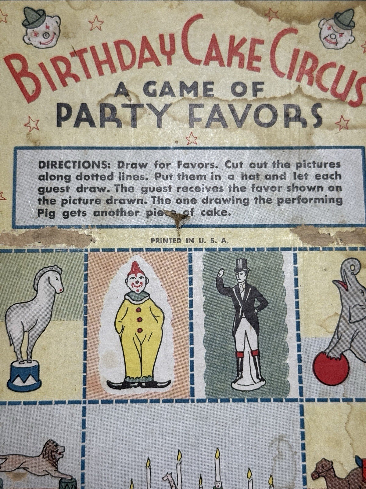 Antique 1930’s German/USA Birthday Cake Circus Candle Holders Children’s Game