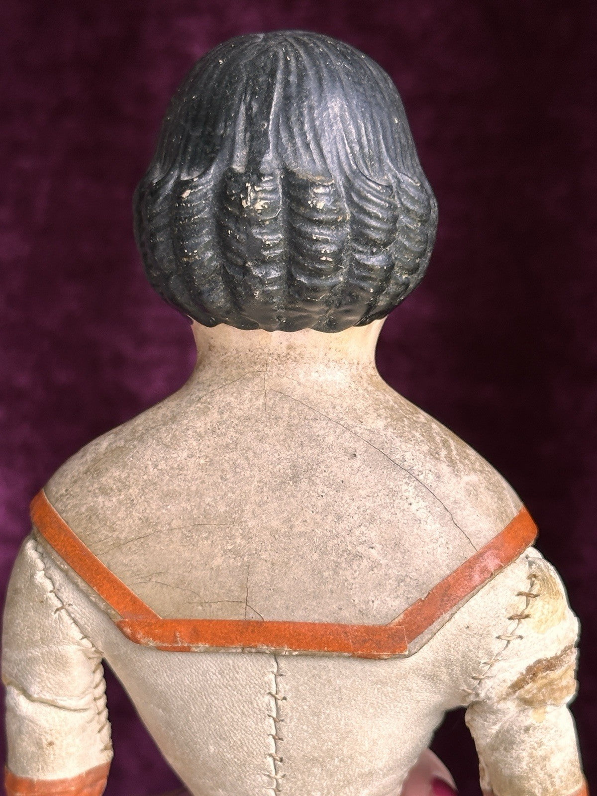 Large Antique German 15.5” Papier Mache Milliner’s Model Covered Wagon Doll