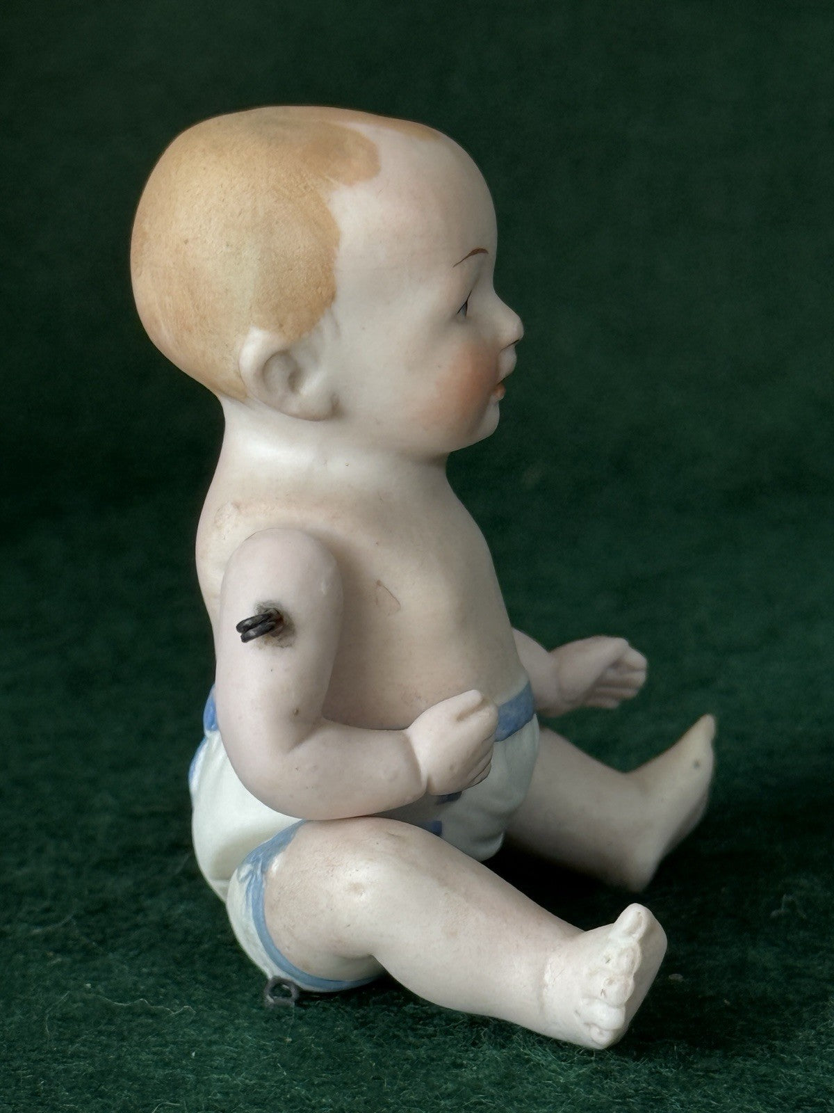 Antique German 4.5" Hertwig (?) Miniature All Bisque Baby Doll Molded Diaper