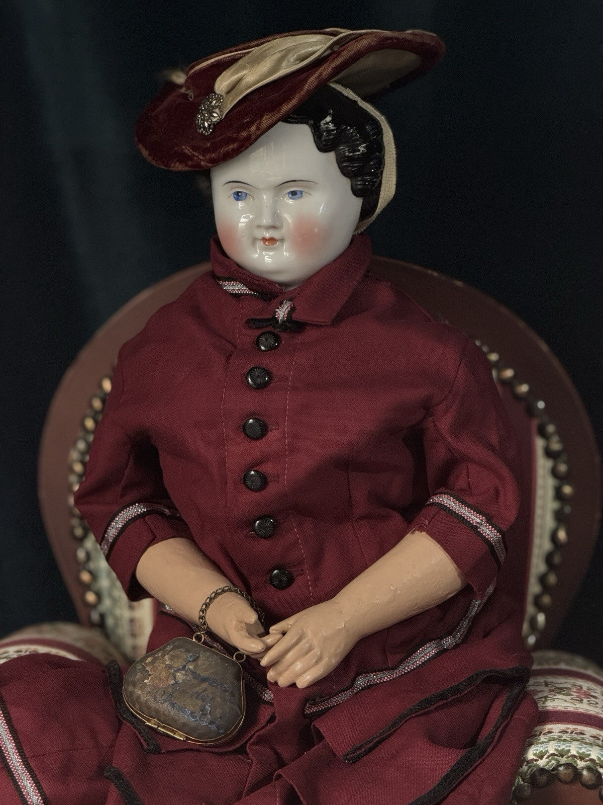 Antique German 25” Flat Top Highbrow China Shoulder Head Doll