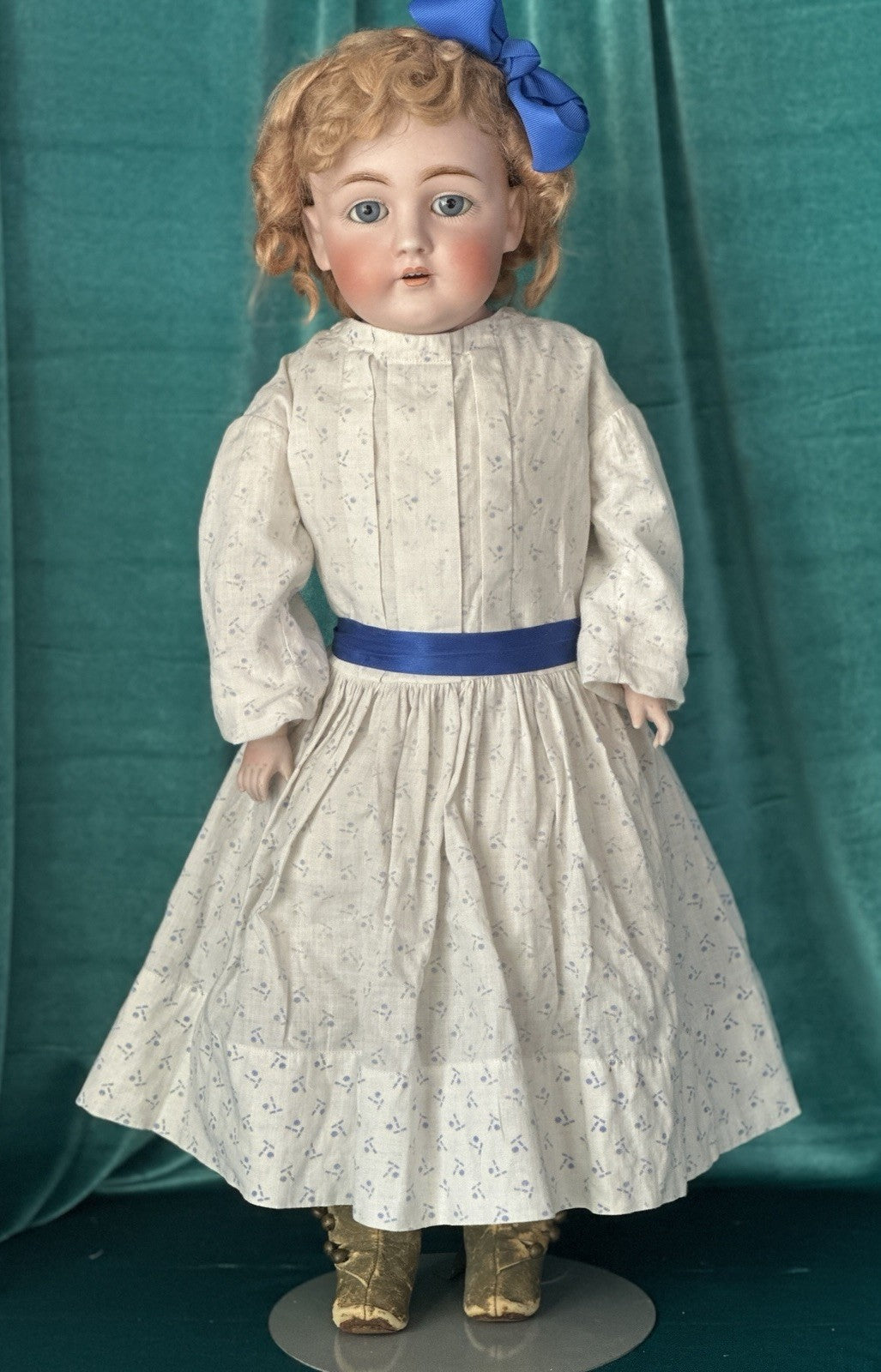 Antique JDK Kestner Mold Dep 154.13 25” Doll Bisque Head Leather Body Sticker