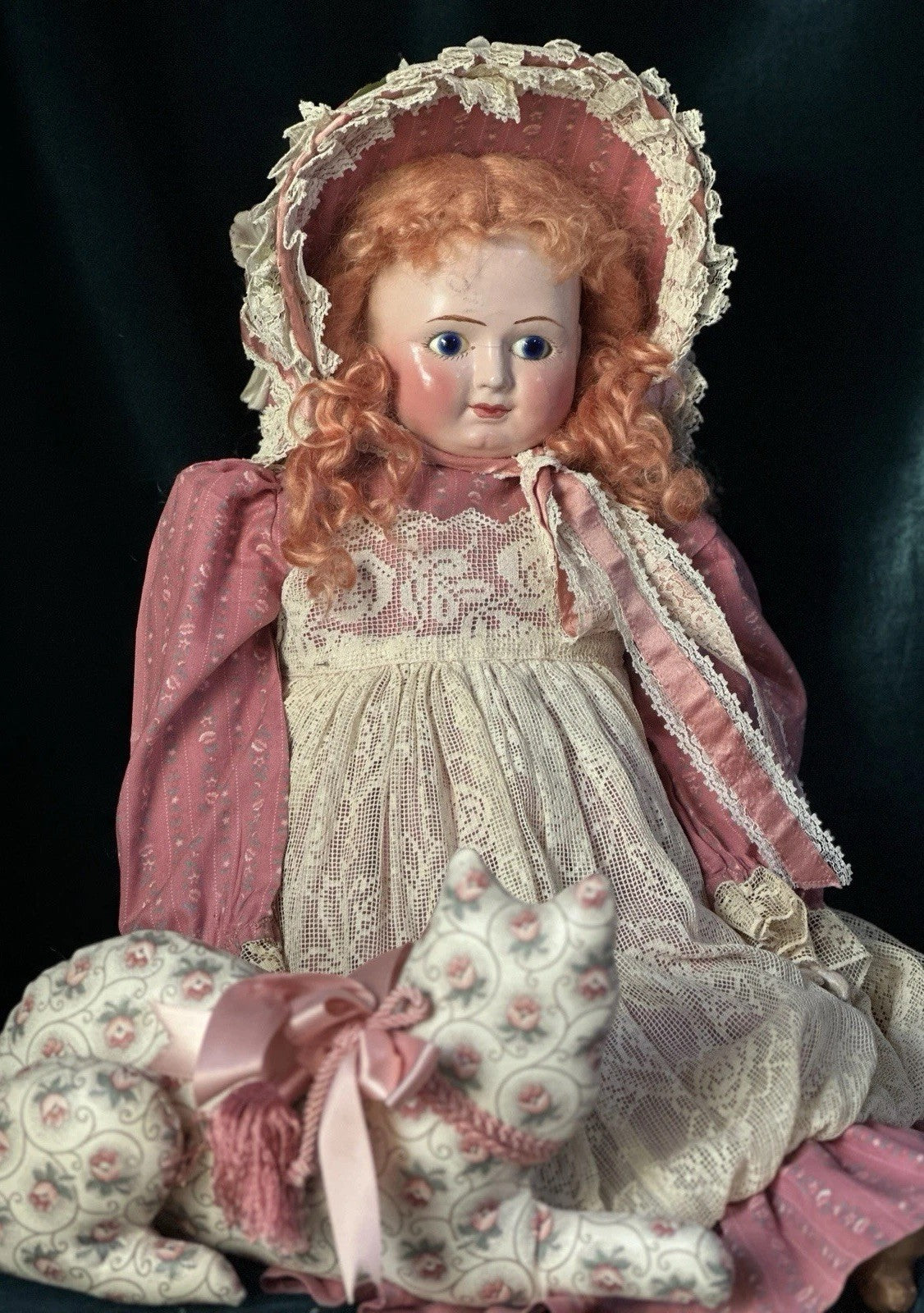 Antique German (?) Paper Mache 24” Doll with Glass Eyes