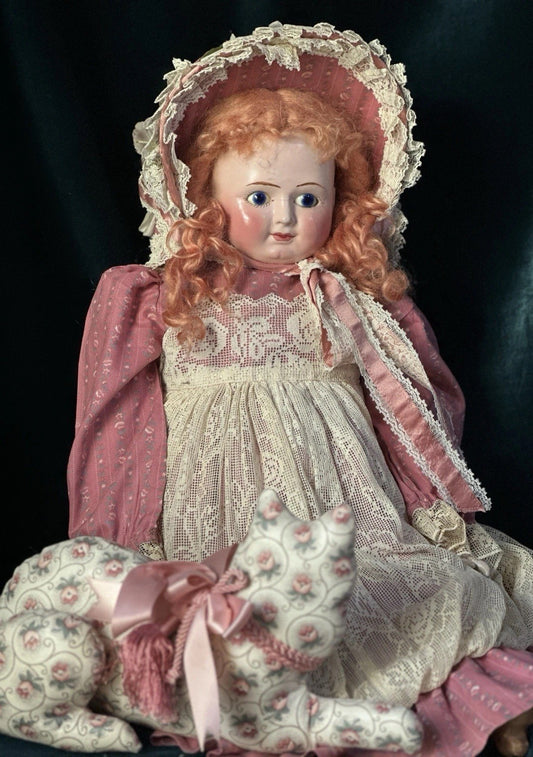 Antique German (?) Paper Mache 24” Doll with Glass Eyes