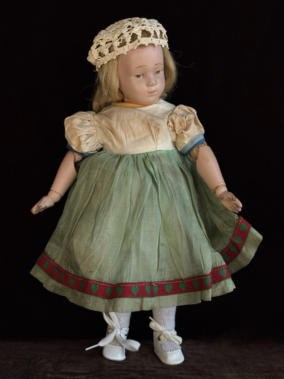 Antique 14.5” American Schoenhut Wood Carved Spring Jointed Character Doll
