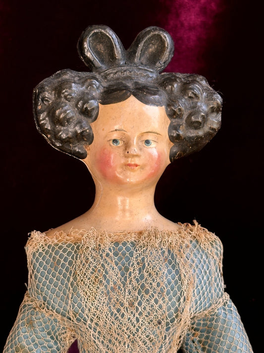 Antique German 12.75” Papier Mache Milliner’s Model Apollo Knot Coiffure Doll