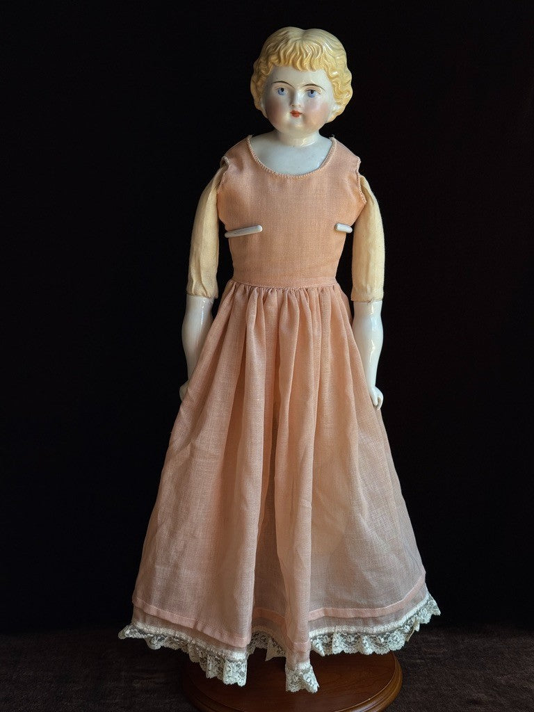 Antique German 21.5” Highland Mary Blonde China Doll