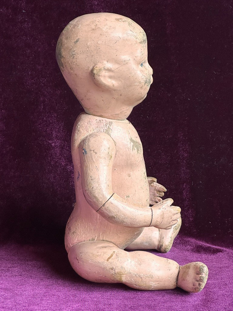 Antique American 12” Schoenhut Wooden Jointed Baby Boy Doll