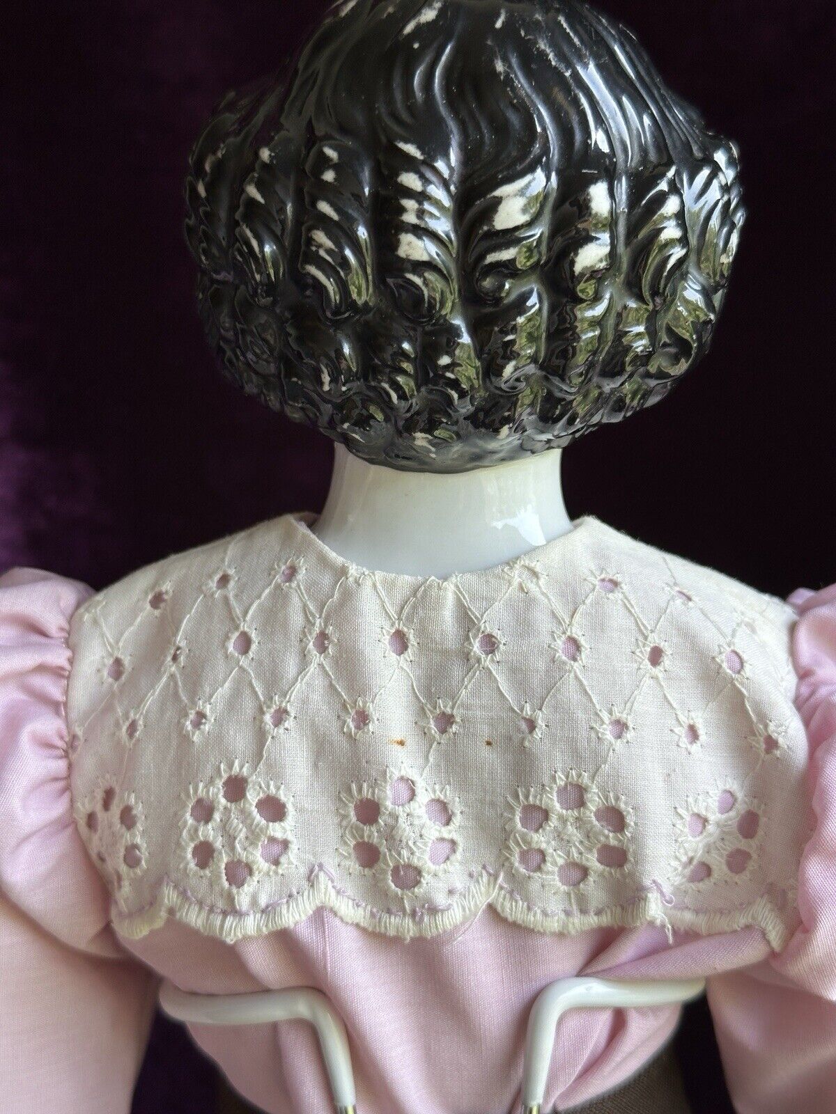 Antique German 19” China Shoulder Head Brunette Victorian Fashion Doll