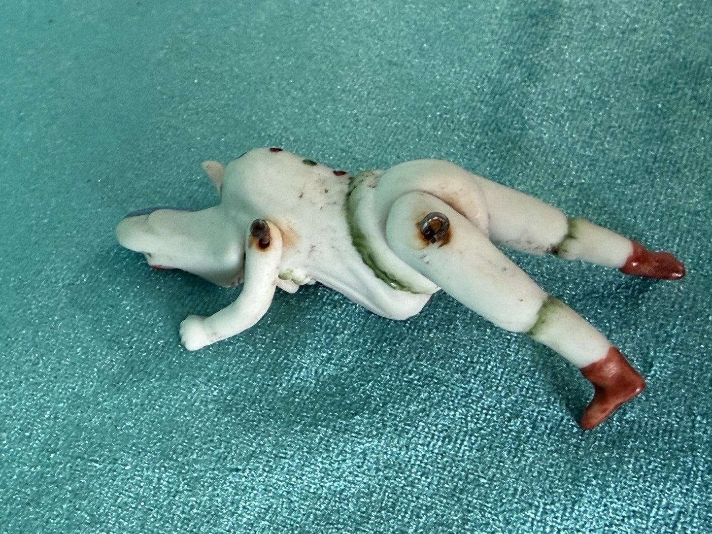 Antique German 2.75” All Bisque Mignonette Dollhouse Punchinello Character Doll