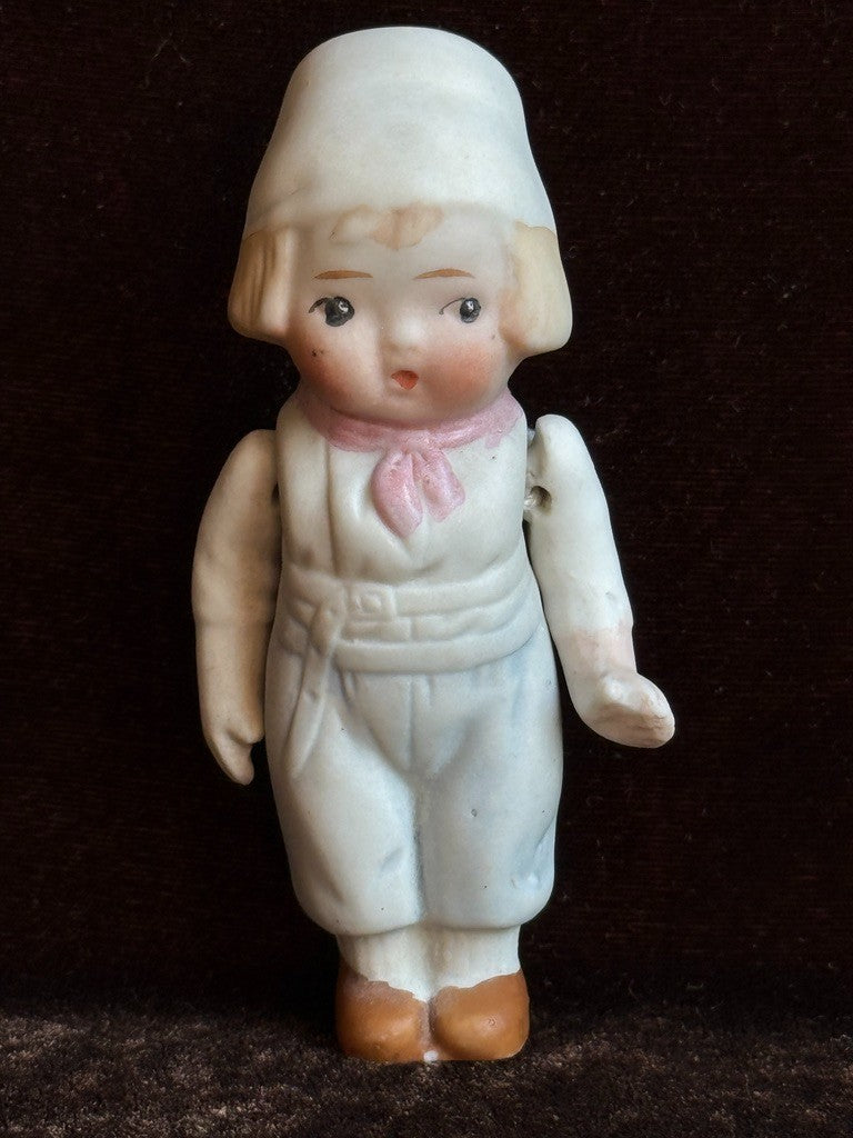 Lot of 2 Antique German and Japan Miniature All Bisque Dutch Dolls