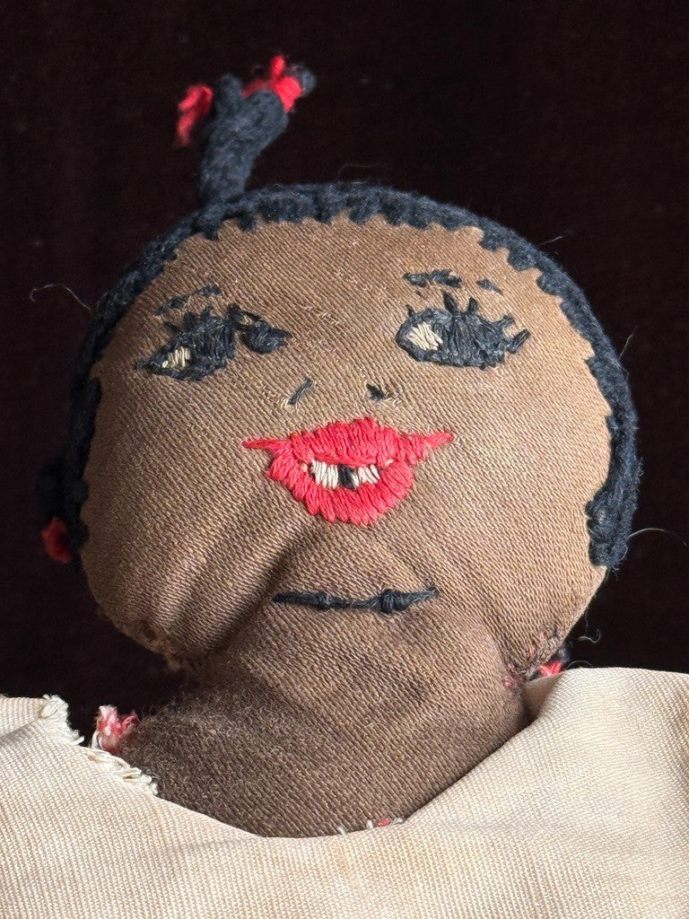 Antique/Vintage African American 12" Primitive Folk Art Cloth Rug Portrait Doll