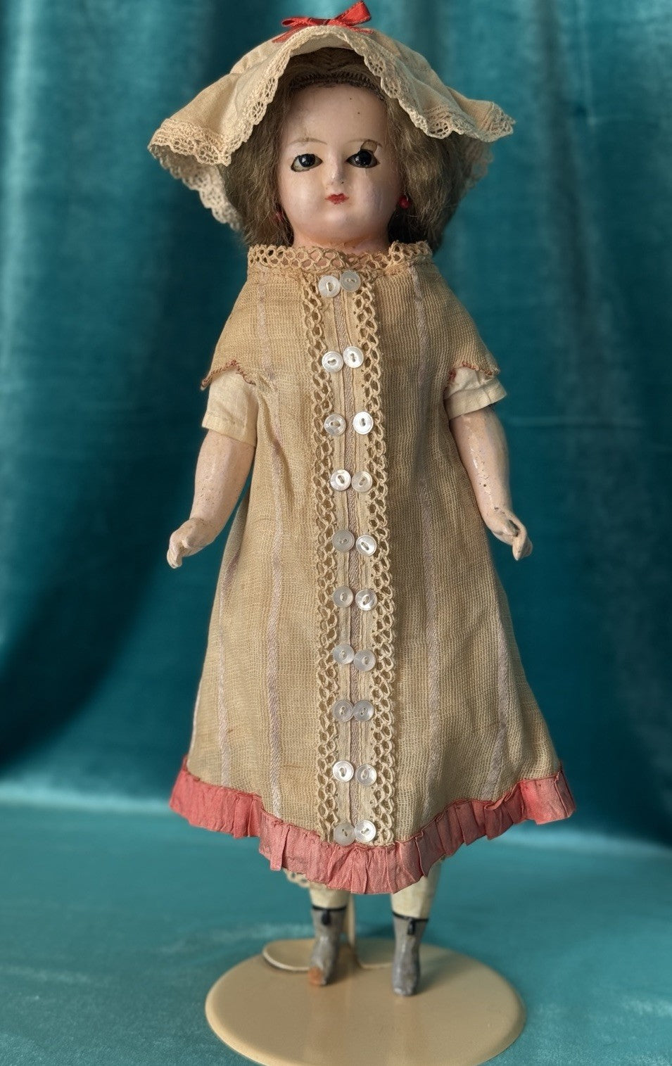 Antique German Wax Paper Mache 13” Doll with Glass Sleepy Eyes
