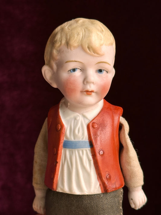 Rare Antique German Hertwig 7.5” Bisque Molded Torso Character Dollhouse Doll
