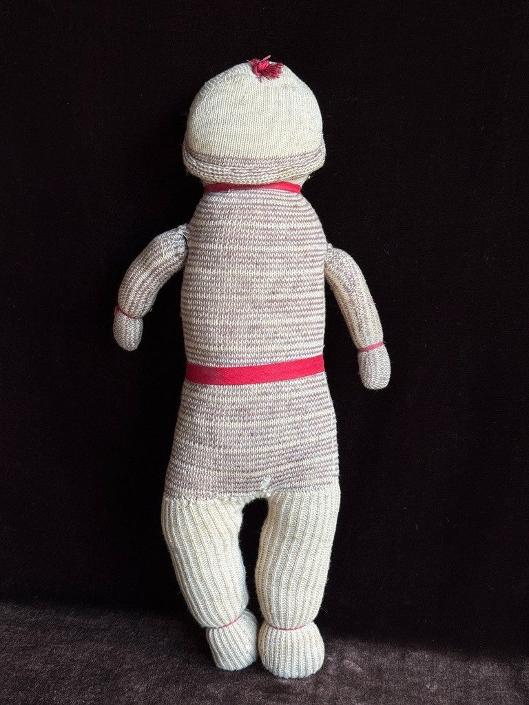 Lot of 2 Vintage Stockinette Knitted Embroidered Cloth Dolls