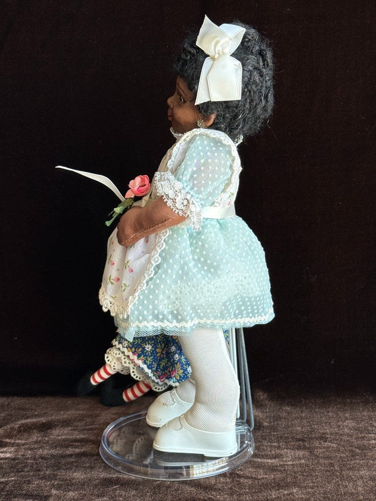 Vintage 11" Frances Ravca African American Artist Cloth Doll with Raggedy + Tag