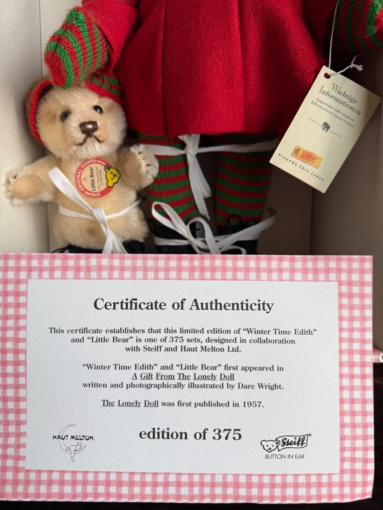 Haut Melton Wintertime Edith The Lonely Doll Little Bear Steiff Set New in Box
