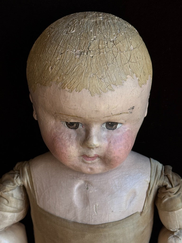 Antique American Martha Chase 20" Oil Painted Cloth Rag Baby Doll