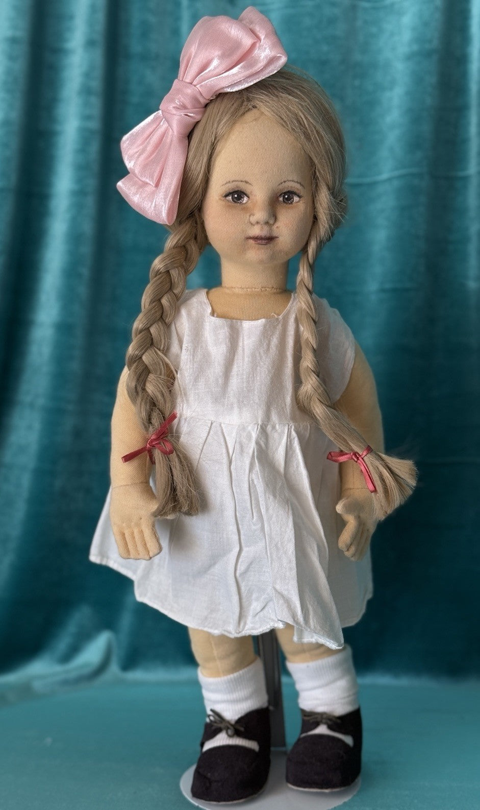 Vintage Artist Stockinette Face Painted 18” Girl Doll